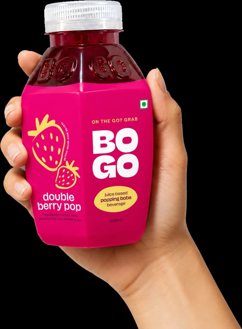 Double Berry — strawberry and hibiscus cooler bottle with blueberry popping boba
