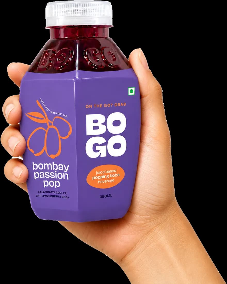 Bombay Passion — kala khatta cooler bottle with passionfruit popping boba