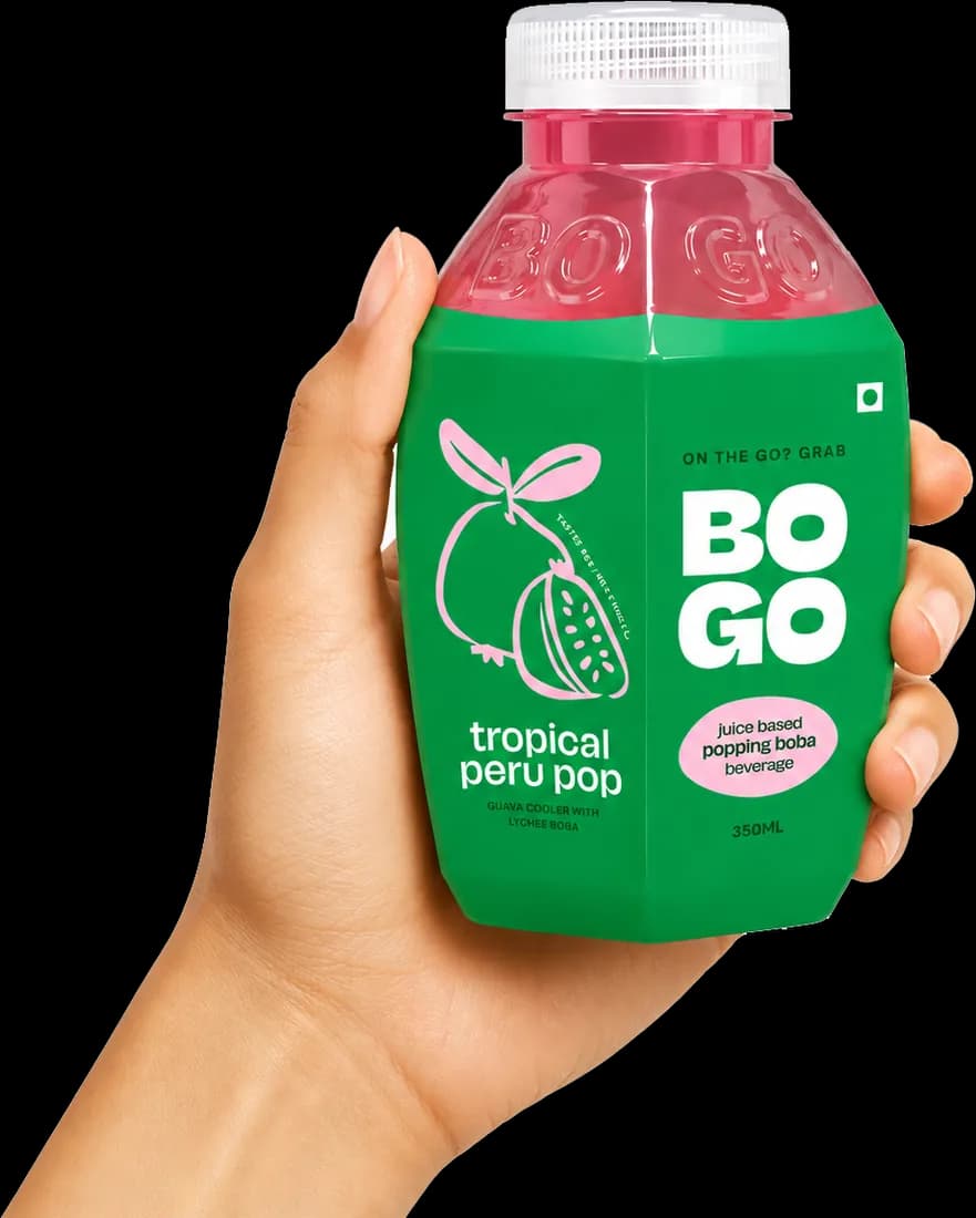 Tropical Peru — pink guava cooler bottle with lychee popping boba